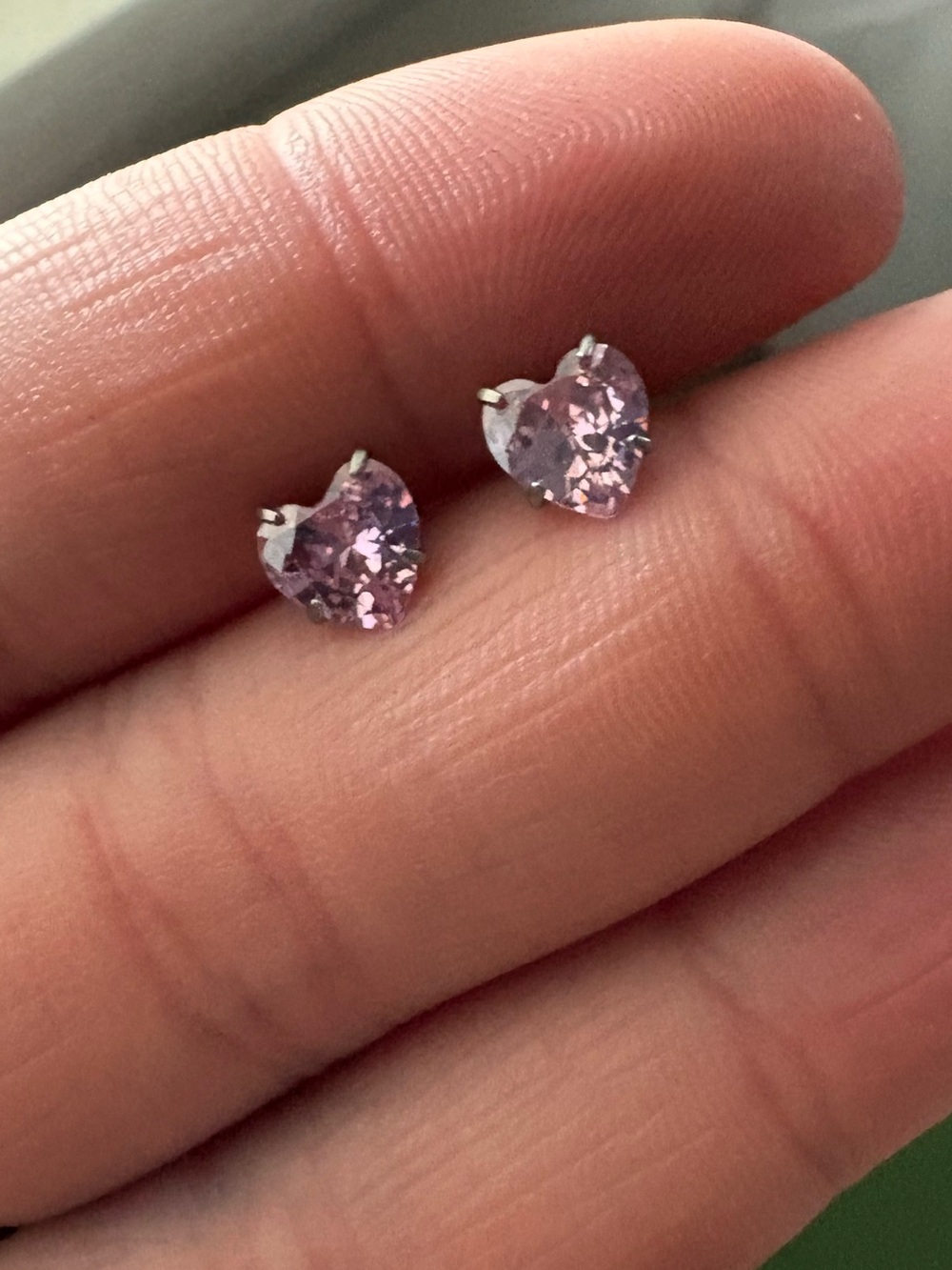 Silver Heart Stud Earrings with Pink Gemstones